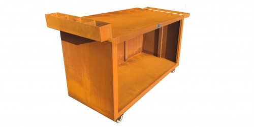 Mesa / carro de 130cm para la preparación y almacenamiento de alimentos en acero corten