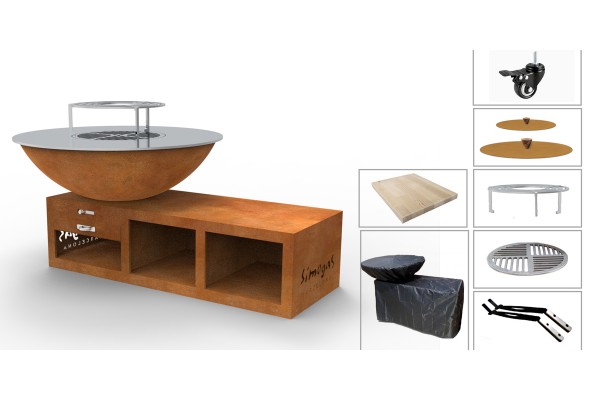 Pack complet Brasero Plancha Barbecue Corten Jupiter - Medium M - 100cm