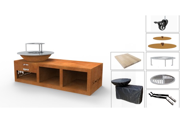 Pack complet Brasero Plancha Barbecue Corten Jupiter Medium M - 60cm