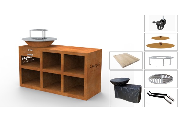 Pack complet Brasero Plancha Barbecue Corten Jupiter High L - 60cm