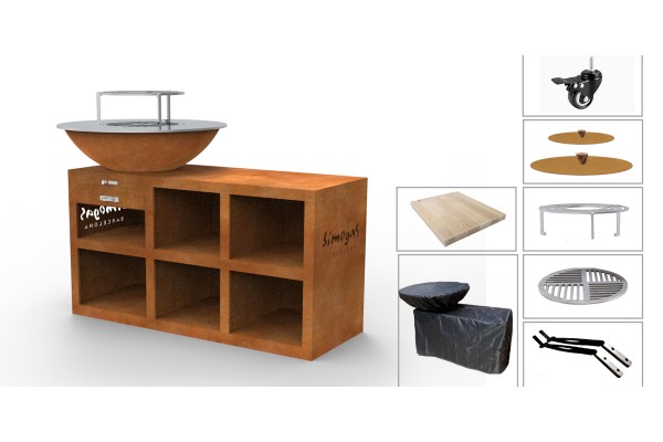 Pack complet Brasero Plancha Barbecue Corten Jupiter High L - 80cm