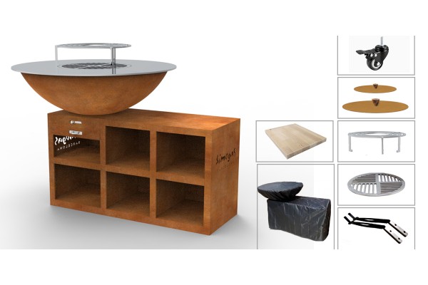 Pack complet Brasero Plancha Barbecue Corten Jupiter High L - 120cm