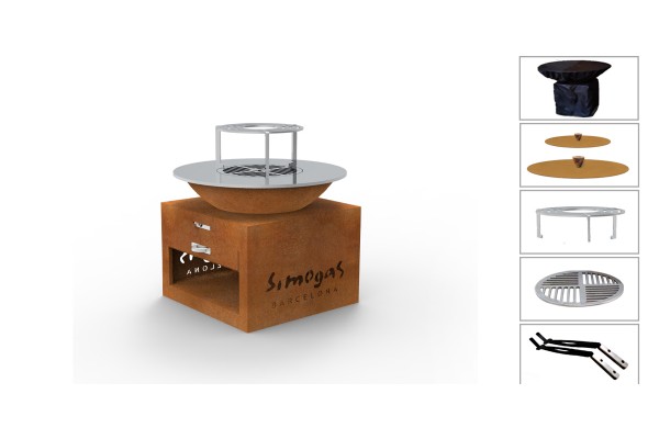 Pack complet Brasero Corten Saturn M - 60cm - Plaque acier rectifié