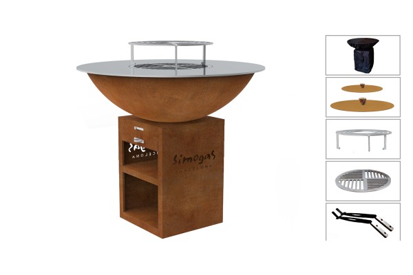 Pack complet Grand Brasero Corten 120 Saturn High (L) - 120cm - Plaque acier rectifié - Nouveau Design