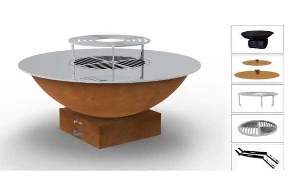 Pack complet Brasero Corten Saturn S - 120cm - Plaque acier rectifié