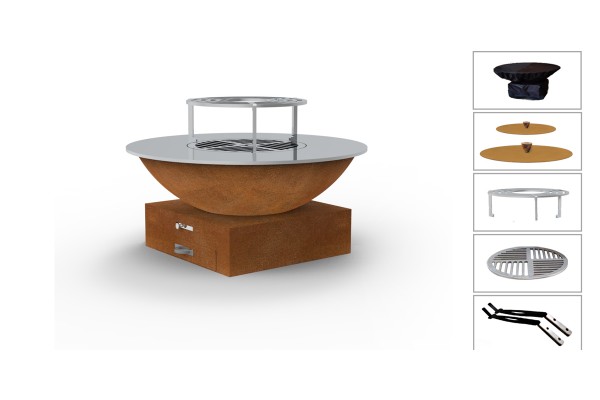 Pack complet Brasero Corten Saturn S - 80cm - Plaque acier rectifié