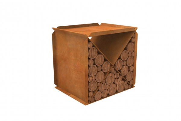 Porte-bûches de brasero géométrique (46 × 48 × 38 cm)