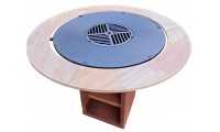 Runde Feuerplattengrill Holztische